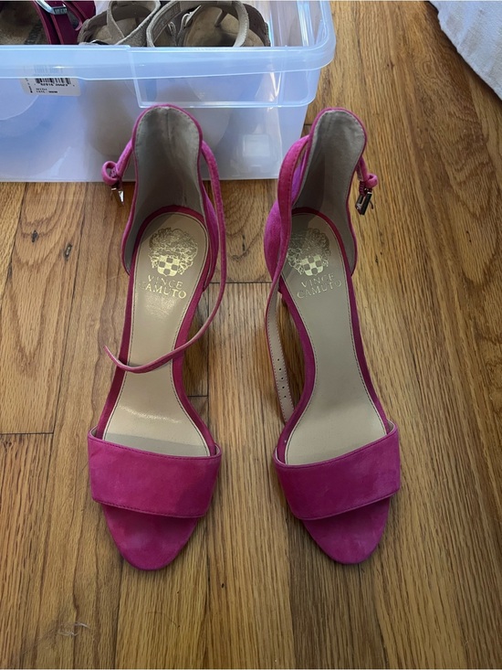 Vince Camuto Shoes - Vince Camuto Pink Suede Open-Toe Ankle-Strap Heels